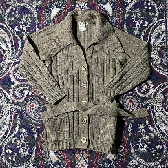Saks Fifth Avenue Women’s Beige Wool Collared Cardigan Belted Jacket - Picture 1 of 7